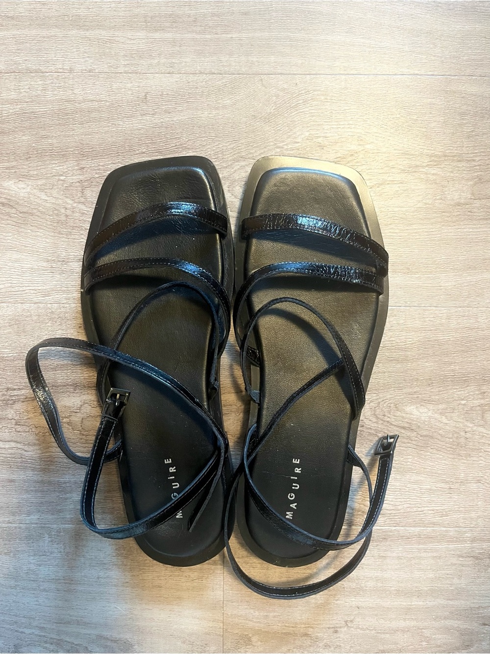 Maguire Black Square-Toe Sandals